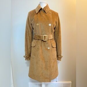 Michael Michael Kors Camel Corduroy Belted Trench Coat Gold Hardware Small
